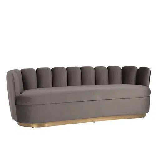 Blaze 3 Sitzer Sofa Samt grau mit Gold Sockel