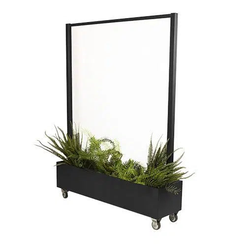 Windschutz Glas 1.5 Meter mit Pflanzengfäss schwarz